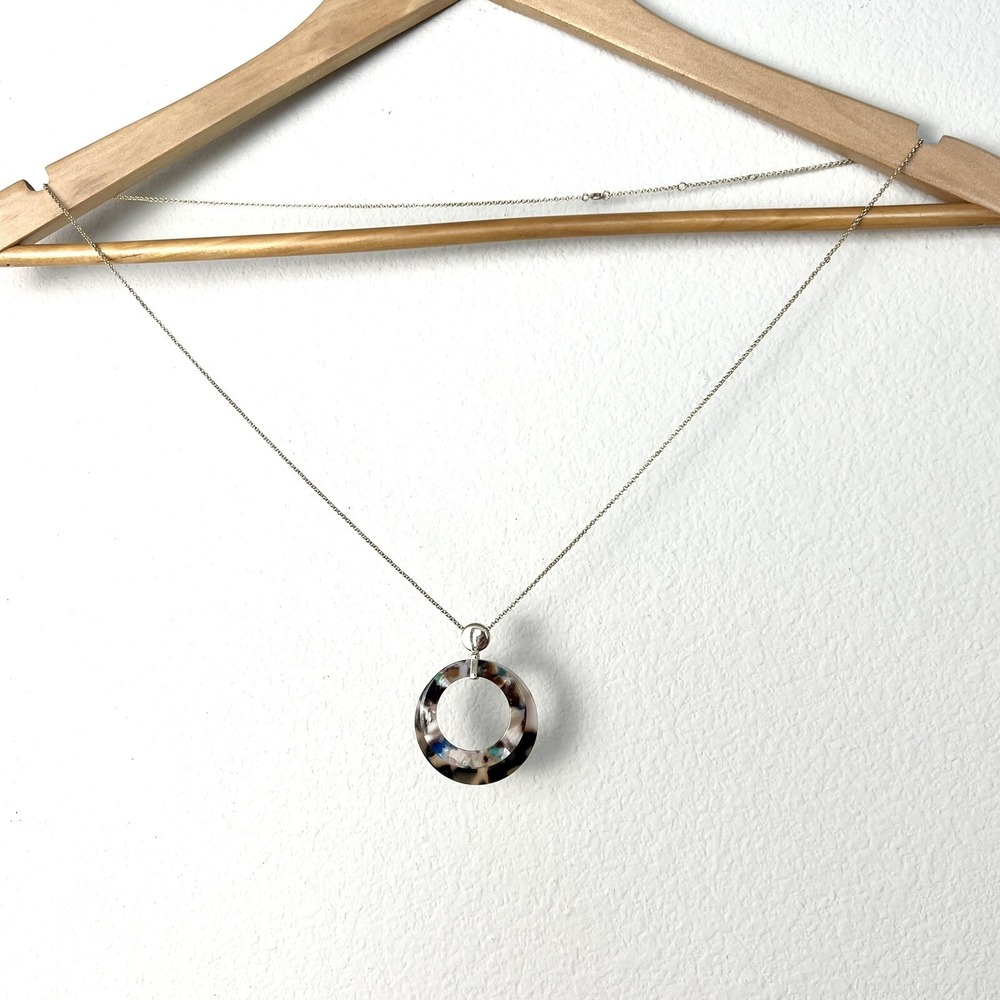 Double Hoop Multicolor Acrylic Pendant Long Necklace Neutral Artsy Bohemian
